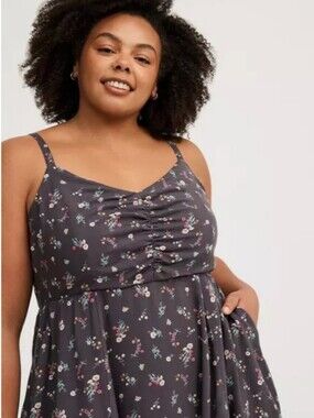 NWT Torrid Gray Floral Challis Mini Skater Dress Plus Size 3X